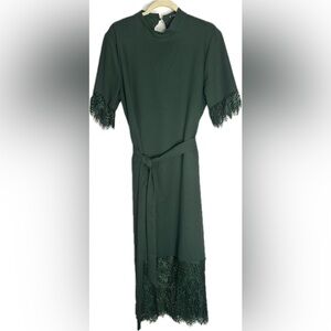 SHEIN Green Dress with High Neck and Lace Detail